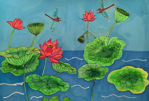 荷塘创意画一等奖
