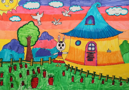 勤劳的兔子姑娘手绘图片