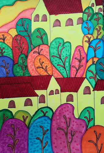 小镇风情手绘画图片