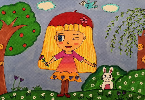 小兔陪我郊游画画图片