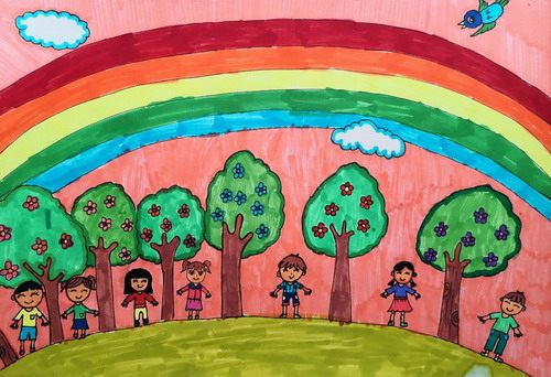 快乐的小伙伴手绘画简单好看