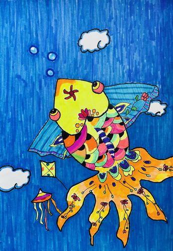 我的鱼儿风筝儿童画获奖