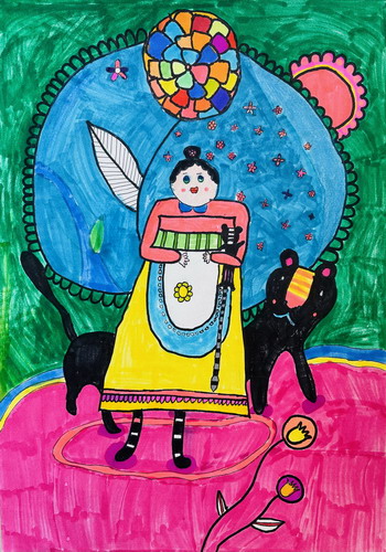 动物和女孩儿童绘画获奖