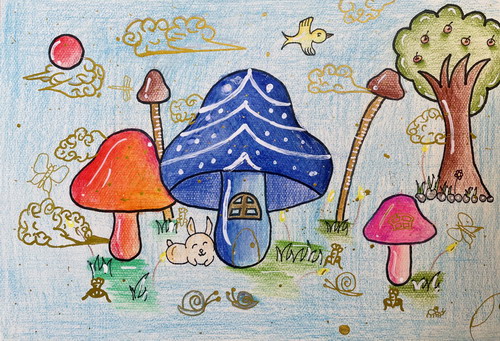 梦幻蘑菇画简单好看