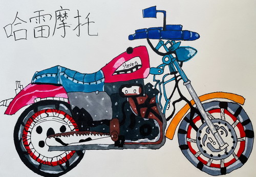 哈雷摩托绘画图片
