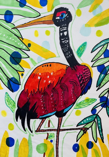 森林里的鹤儿童绘画简单