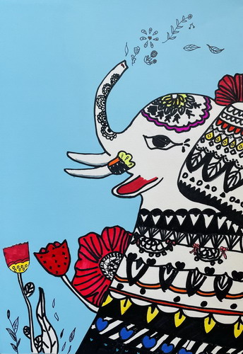 美丽的大象绘画作品