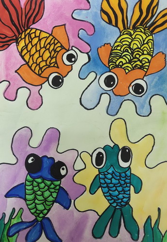 四条小金鱼手绘图片