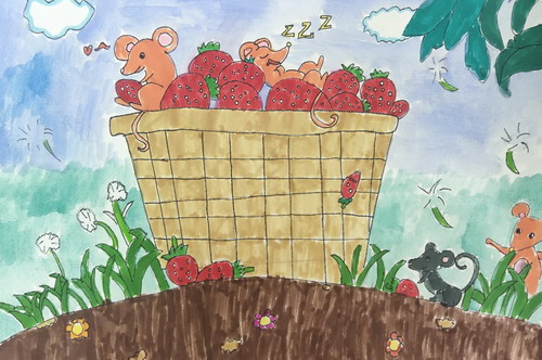 吃草莓的老鼠绘画作品