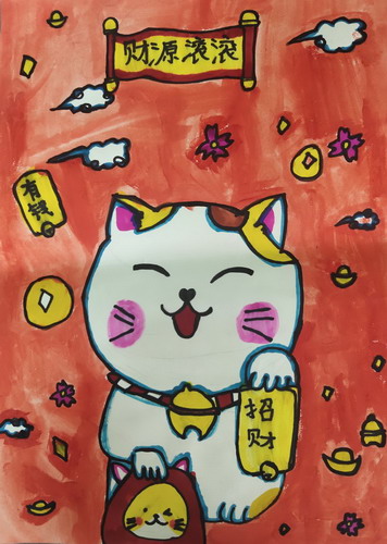招财猫儿童绘画简单