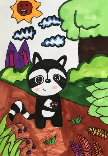 可爱的小浣熊儿童绘画获奖