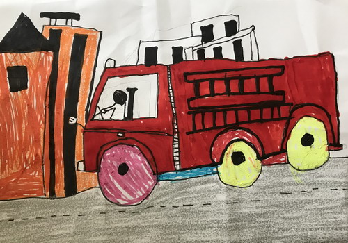 消防车手绘画一等奖