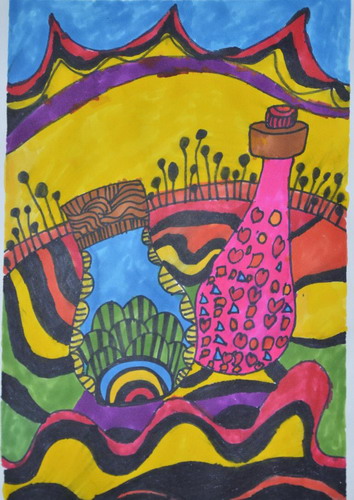 魔法瓶子儿童画一等奖