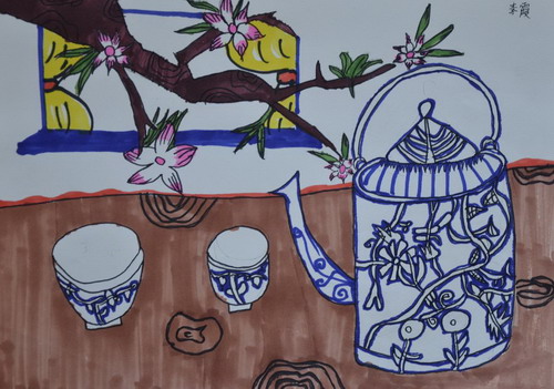 青花瓷画画图片