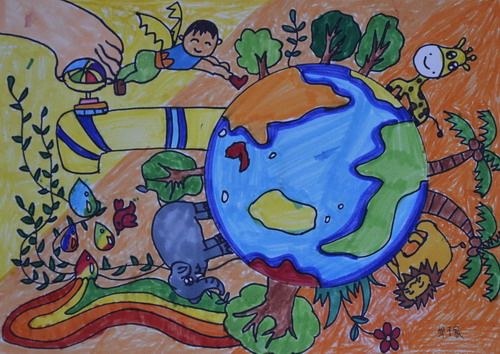 绿色地球手绘画图片