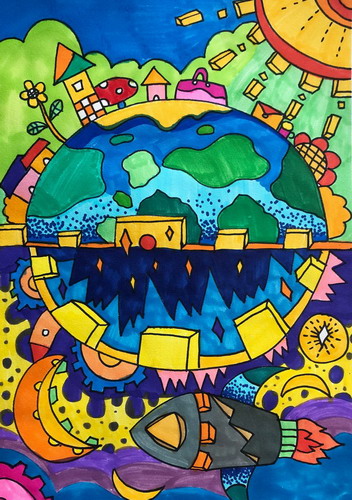 最美地球手绘画图片