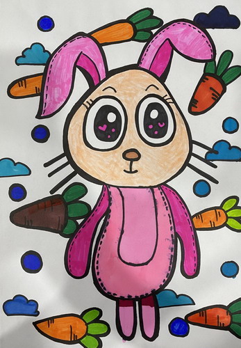 小兔子爱吃萝卜儿童画一等奖