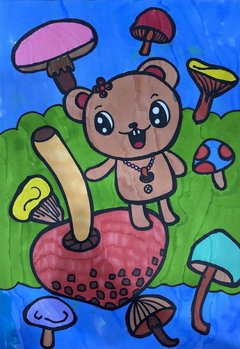小熊爱蘑菇儿童画创意