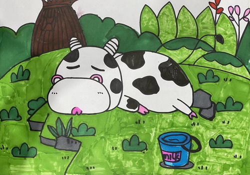 累趴的小奶牛创意画