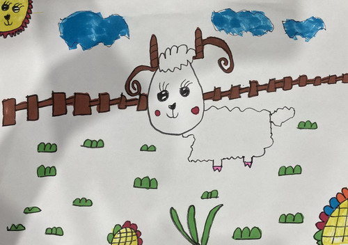 小羊吃草儿童画一等奖