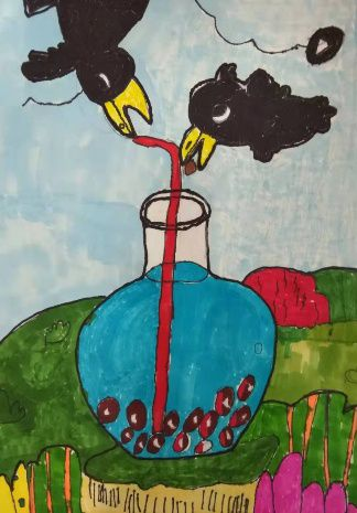 乌鸦喝水儿童绘画简单