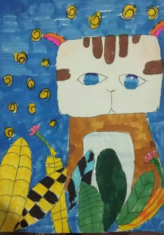 方脸猫儿童画创意