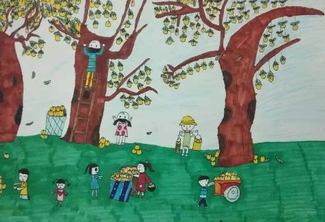 忙碌的秋收手绘画获奖