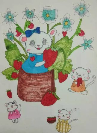 小猫咪幸福一家儿童画获奖