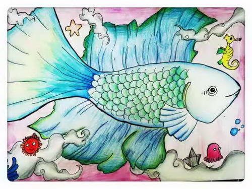 鱼跃鱼潜乐自知手绘画