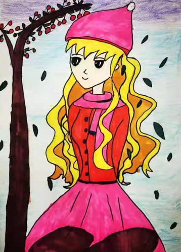 冬日女孩儿童绘画获奖