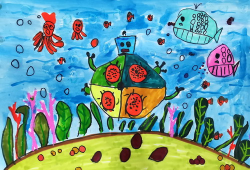 夏日冲浪儿童画