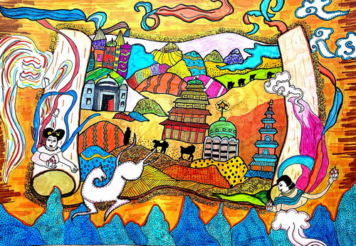 丝路画轴创意画