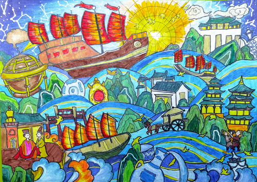 星耀云帆踏浪行画画好看