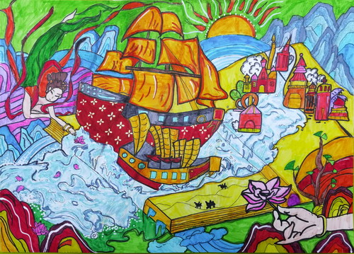 历史长河奔辉煌手绘图片