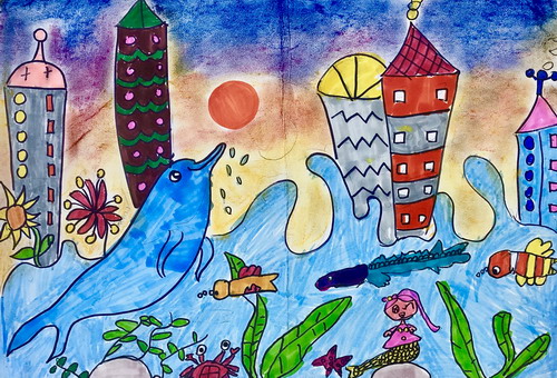 城市余晖创意画简单好看