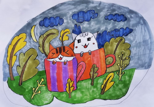 可爱的茶杯喵儿童绘画