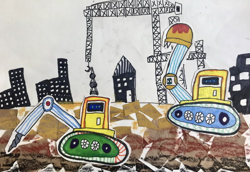 建设者儿童画创意