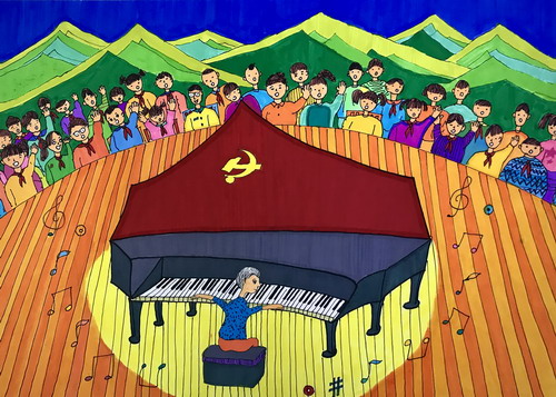 歌唱祖国画画图片