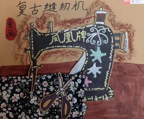 复古缝纫机创意画简单好看