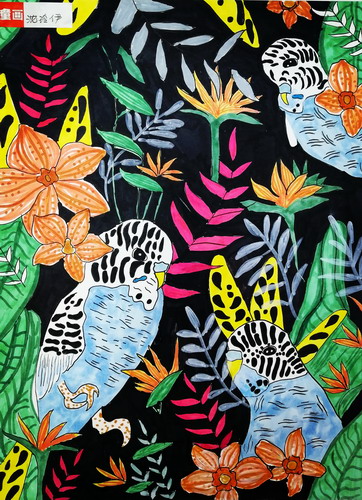 夜间的动物画画作品