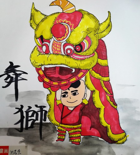 舞狮儿童画