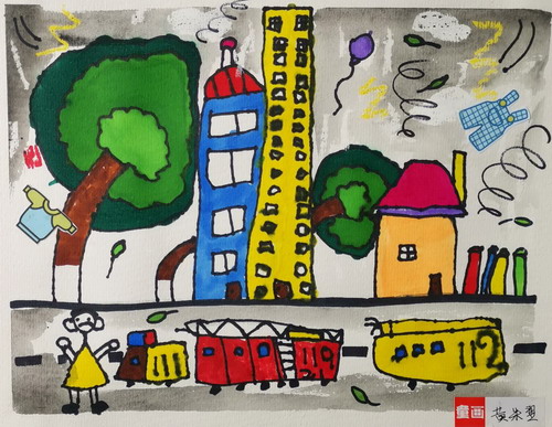 大风来了儿童画图片