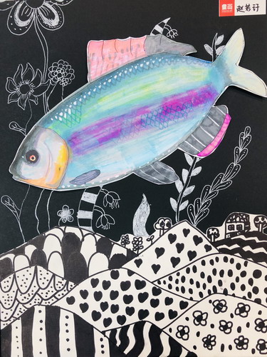 林中鱼手绘图片