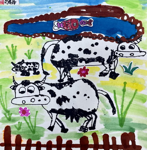 农场里的奶牛绘画作品