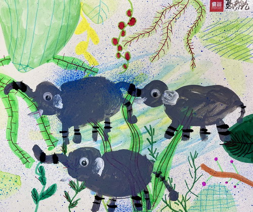 森林里的大象创意画简单好看