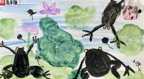 荷塘里的小青蛙手绘画一等奖