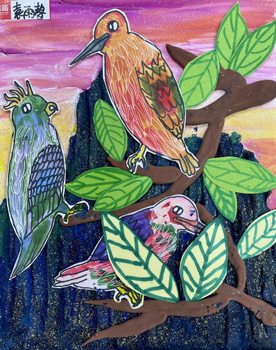 山林与翠鸟儿童绘画获奖