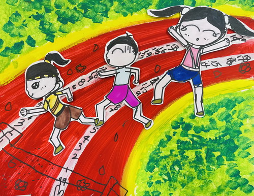 跑步的人儿童绘画