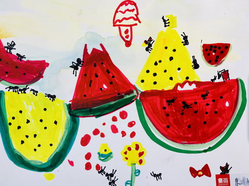 蚂蚁吃西瓜绘画作品