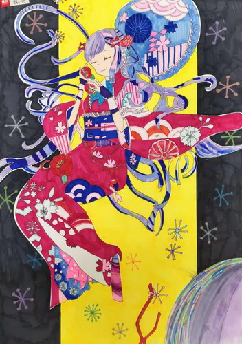 浮世绘漫画儿童画一等奖